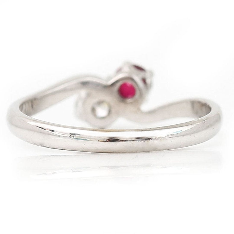 18ct White Gold, Ruby and Diamond Toi et Moi Ring