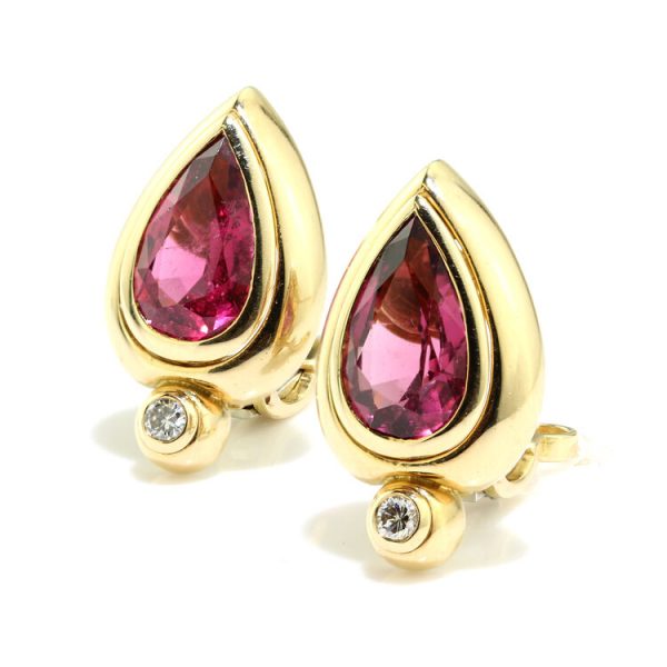 Vintage Poiray Italian Rubellite and Diamond Earrings, Circa 1990s