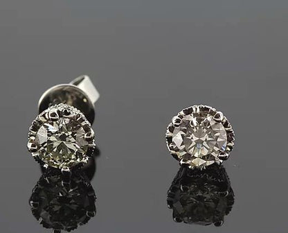 1.51ct Diamond and 18ct Gold Solitaire Stud Earrings; single-stone diamond studs featuring round diamonds totaling 1.51cts, four-claw set, 18ct white gold.