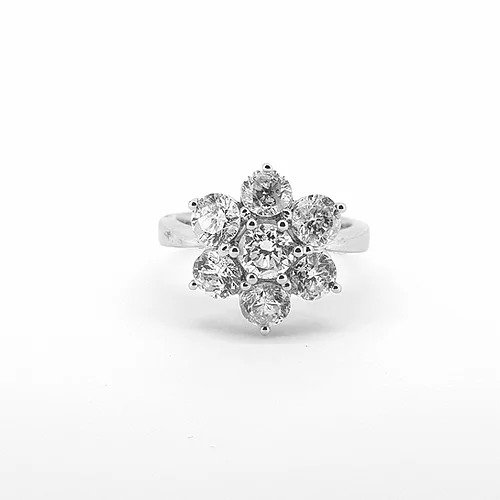 Diamond Flower Cluster Ring; classic seven stone claw set diamond cluster ring in a floral cluster design, 2.92 carats, in 18ct white gold