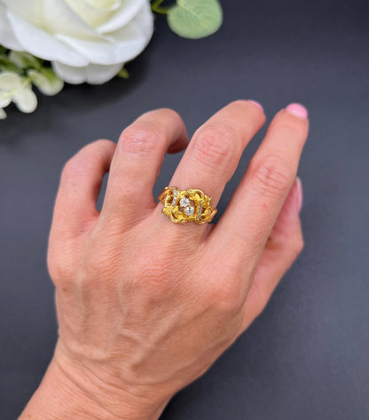 Antique 18ct Yellow Gold, Art Nouveau Diamond Snake Ring