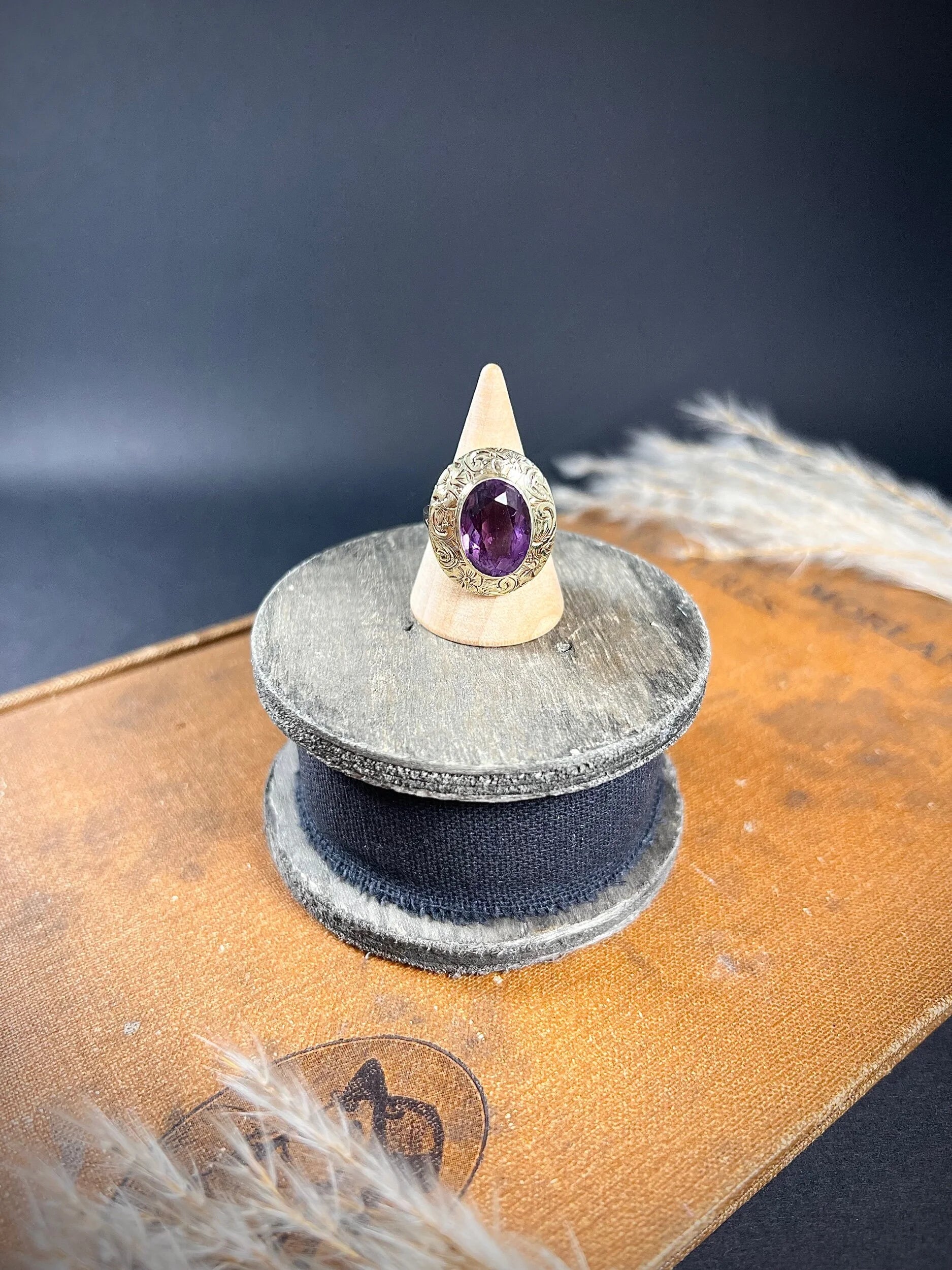 Antique 14ct Two Colour Gold, Fancy Victorian Faceted Amethyst Dress Ring
