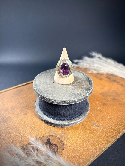 Antique 14ct Two Colour Gold, Fancy Victorian Faceted Amethyst Dress Ring