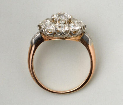 Antique Edwardian 2.75ct Old Cut Diamond Floral Cluster Ring