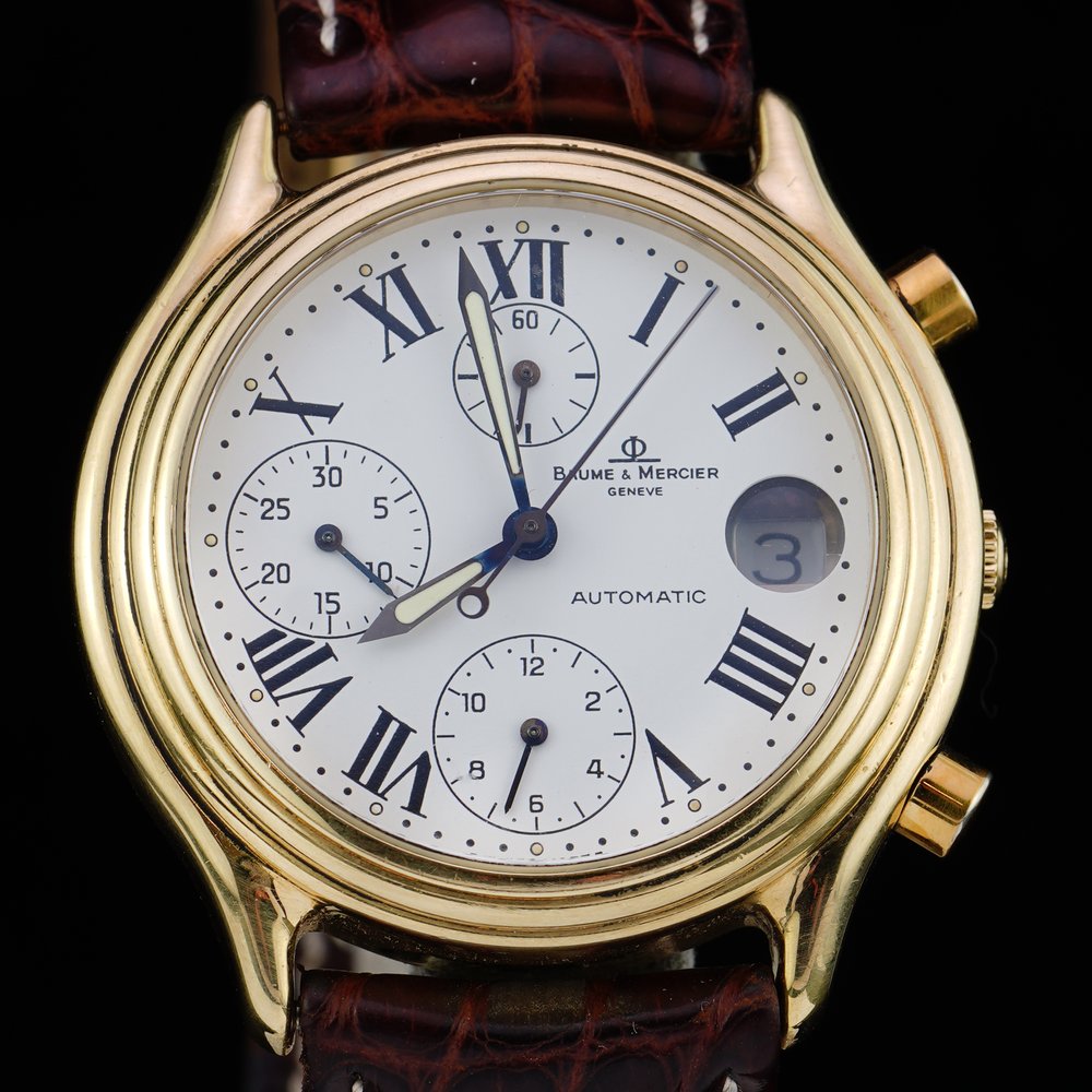 Vintage Baume and Mercier 86103 Baumatic 18ct Yellow Gold Chronograph Watch