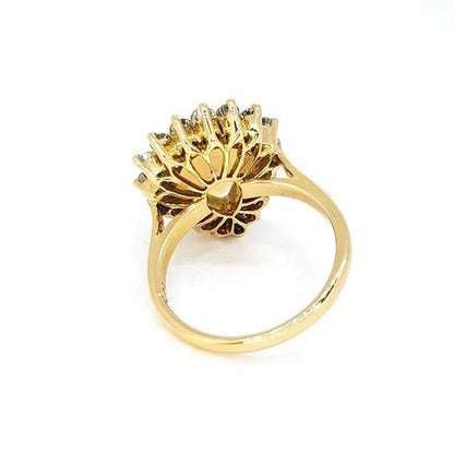 Cabochon Opal and Diamond Pear Shaped Cluster Ring