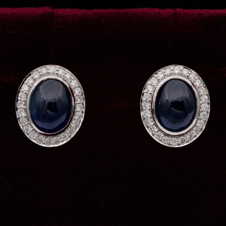 Vintage 6.50ct Natural No Heat Cabochon Sapphire and Diamond Cluster Earrings in Platinum