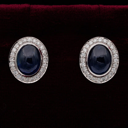 Vintage 6.50ct Natural No Heat Cabochon Sapphire and Diamond Cluster Earrings in Platinum