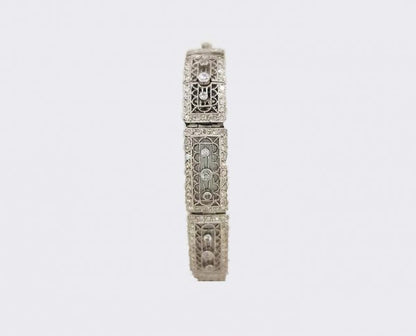 Art Deco Diamond and Platinum Filigree Panel Bracelet