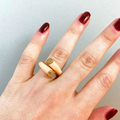 Contemporary Italian Coral and Diamond Crossover Ring