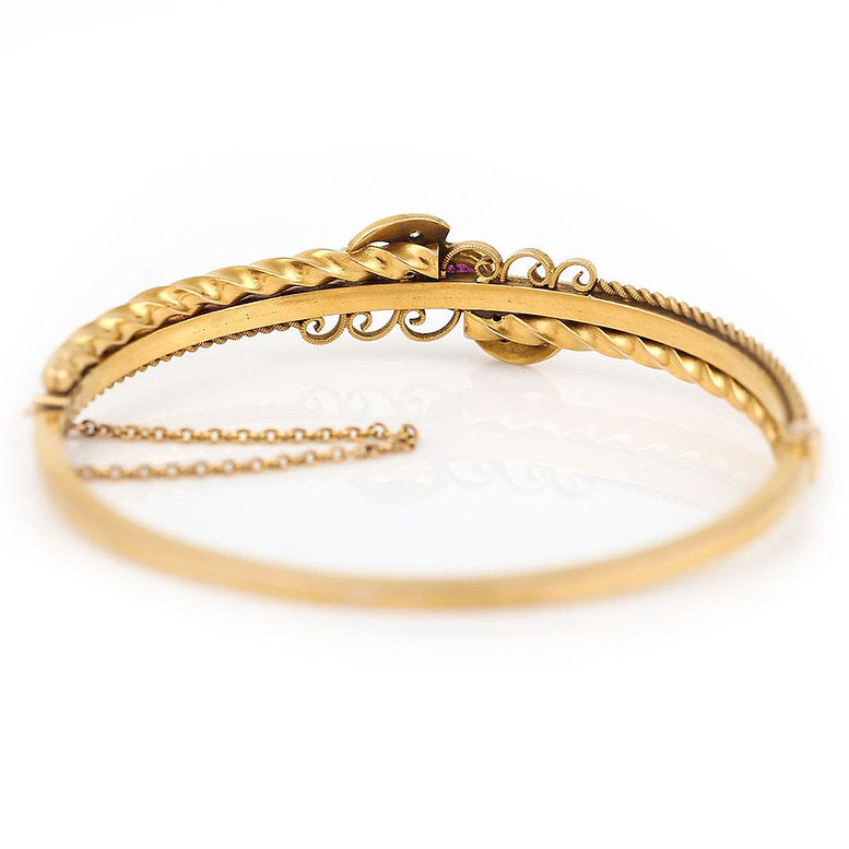 Antique Edwardian Ruby Diamond 15ct Gold Bangle Bracelet