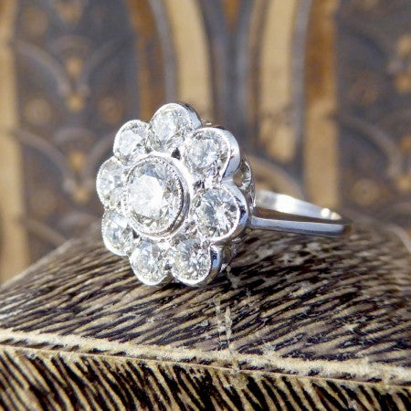 Contemporary Diamond Daisy Cluster Ring in Platinum, 1.70 carat total