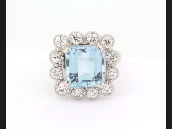 Aquamarine and Diamond Cluster Ring, 10.50ct total, Platinum