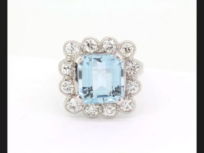 Aquamarine and Diamond Cluster Ring, 10.50ct total, Platinum