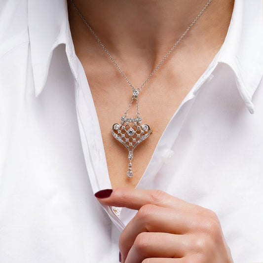 Cartier Edwardian 2.4ct Diamond Pendant Brooch