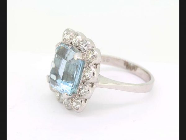 Aquamarine and Diamond Cluster Ring, 10.50ct total, Platinum