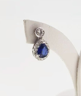 1.23ct Sapphire and Diamond Pear Shaped Cluster Drop Earrings