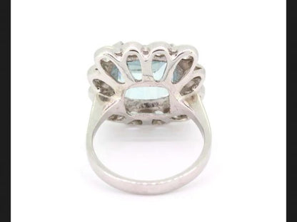 Aquamarine and Diamond Cluster Ring, 10.50ct total, Platinum