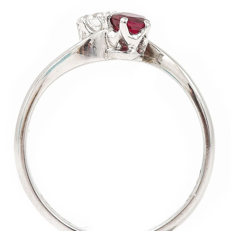 Vintage Ruby and Diamond Two Stone Toi et Moi Crossover Ring