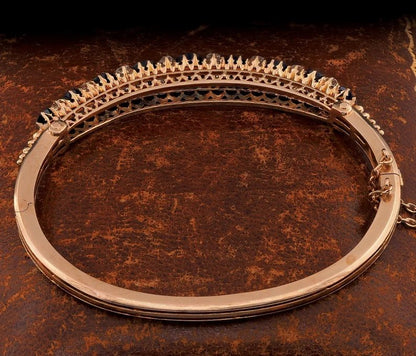 Antique Victorian 7.2ct Natural Sapphire and Diamond Bangle Bracelet