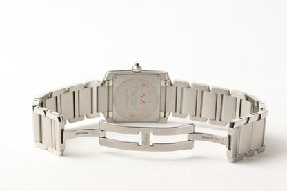 Cartier Tank Francaise Midsize Stainless Steel Wrist Watch, Ref. 2301, white dial, Roman numerals, blue steel hands, sapphire cabochon crown, sapphire crystal, Quartz movement, stainless steel bracelet with double fold clasp, original Cartier sticker on case back.