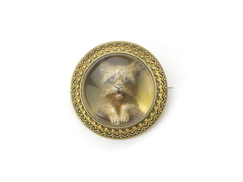 Antique Victorian Reverse Crystal Dog Brooch