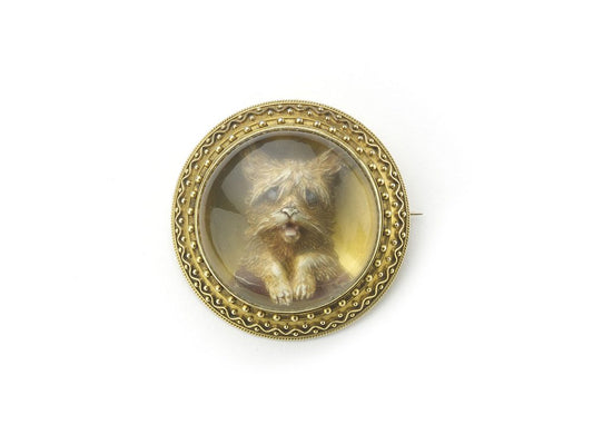 Antique Victorian Reverse Crystal Dog Brooch