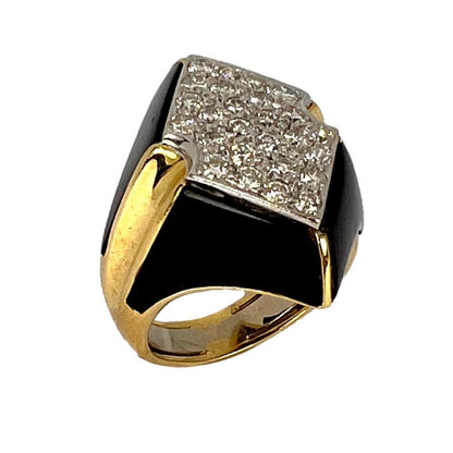 Vintage Onyx Diamond and Gold Cocktail Dress Ring