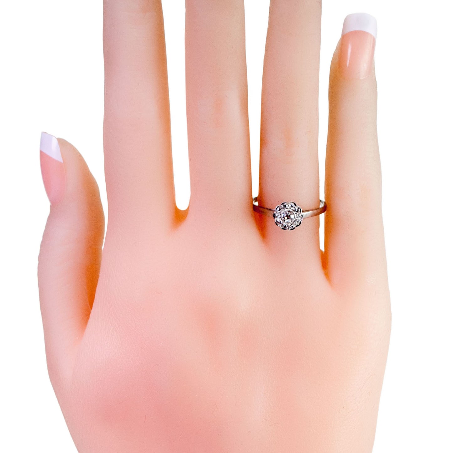 Vintage Platinum Old Mine-Cut Diamond Cluster Ring, 0.27 Carat