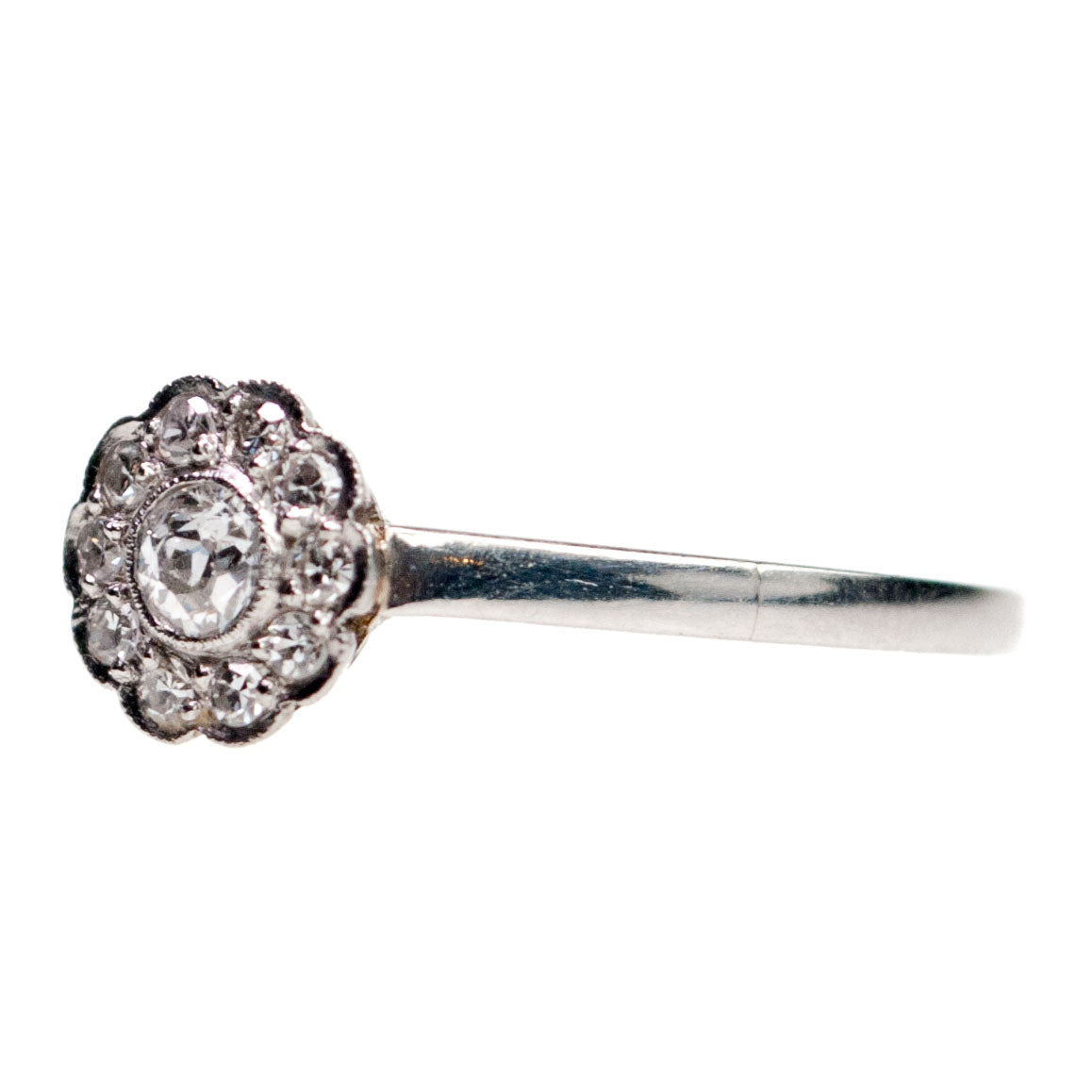 Vintage Platinum Old Mine-Cut Diamond Cluster Ring, 0.27 Carat