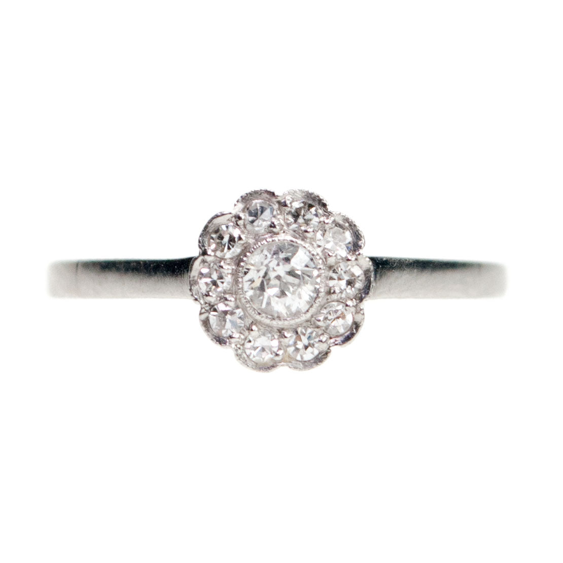 Vintage Platinum Old Mine-Cut Diamond Cluster Ring, 0.27 Carat