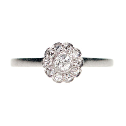 Vintage Platinum Old Mine-Cut Diamond Cluster Ring, 0.27 Carat