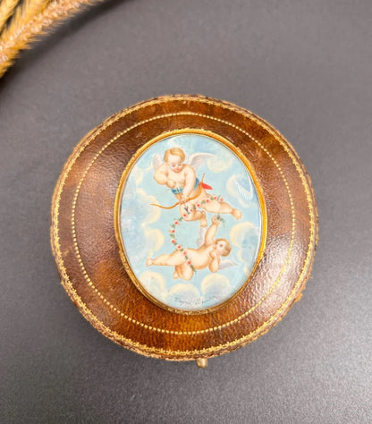 Antique Miniature Cupid Brooch In 18 Carat Yellow Gold With Mother-Of-Pearl Back