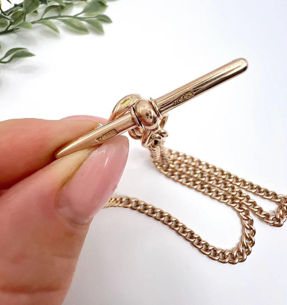 Edwardian Antique 9ct Rose Gold Curb Link Albert Chain Necklace