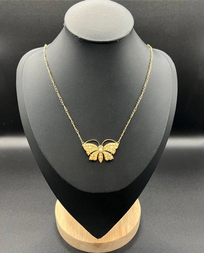 Antique  butterfly necklace with pearls and diamonds