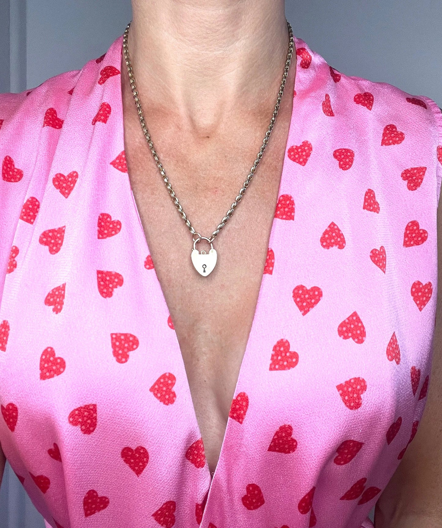 Antique 9 Carat Rose Gold Tulip Link Chain with Edwardian Heart Padlock Clasp