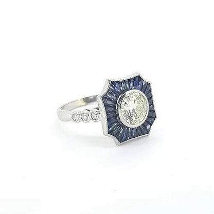Contemporary Diamond and Sapphire Cluster Target Ring, 1.01 carats