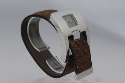 Longines Rare Vintage Sterling Silver Watch by Serge Manzon; the curved 34 x 50mm solid silver case with black dial, mechanical movement