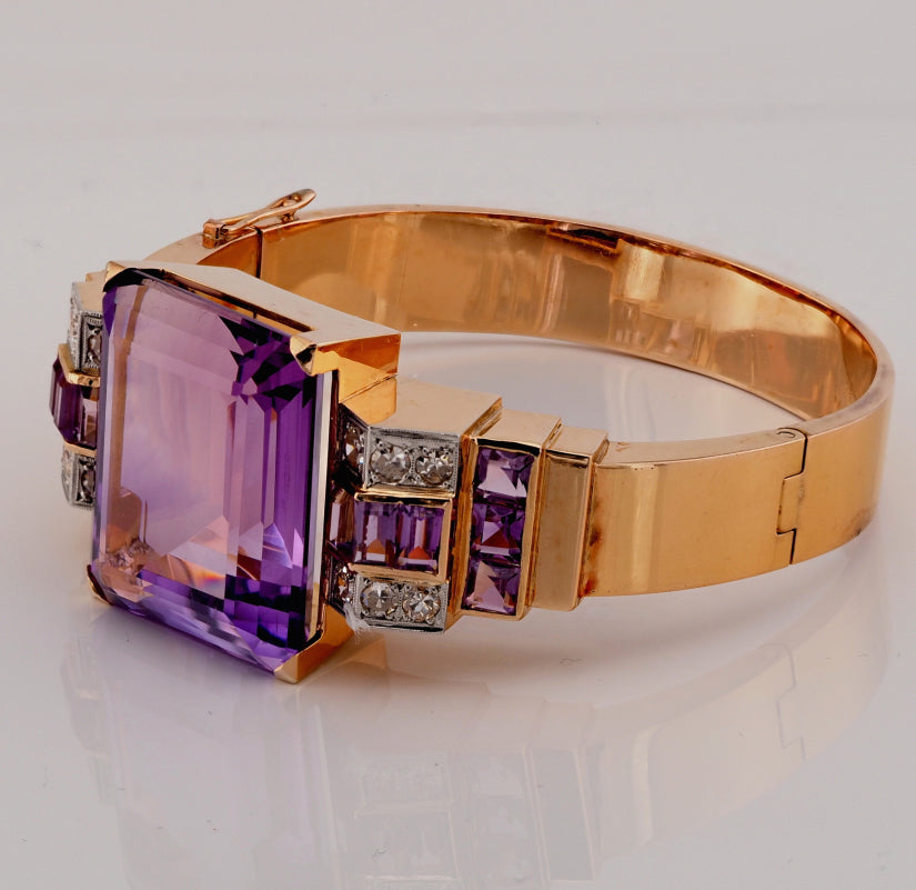 Art Deco 64ct Amethyst and Diamond Bangle Bracelet