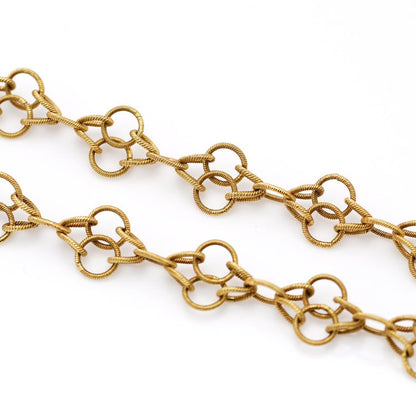 Vintage 18ct Yellow Gold Fancy Coiled Link Long Chain Necklace