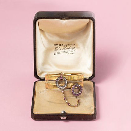 Georgian Antique French Gold Bracelet with Diamond and Ruby in original antique case box