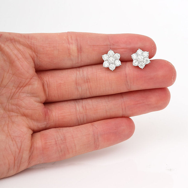 2.65cts Diamond Daisy Flower Cluster Earrings