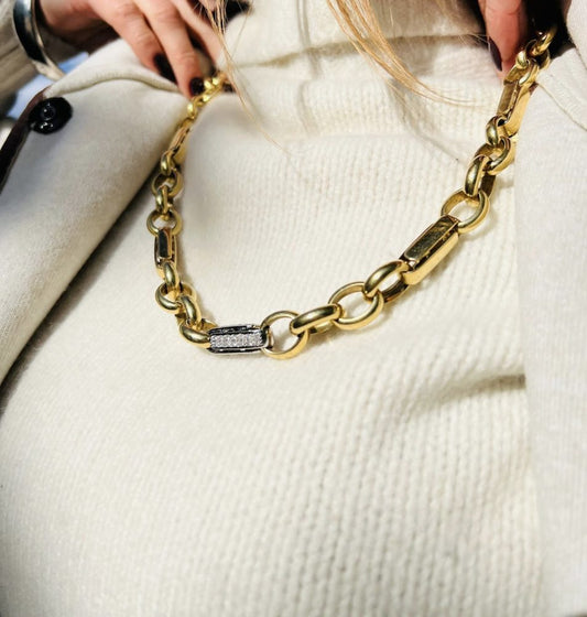 Vintage 1.68ct Diamond Set 18ct Yellow Gold Chain Link Necklace