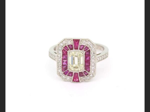 Ruby and Diamond Calibre Set Target Ring, Platinum