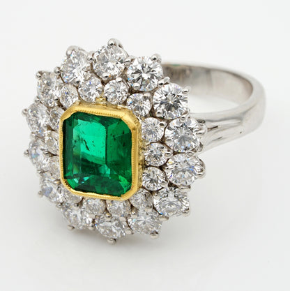 Vintage 2ct Emerald and Diamond Cluster Dress Ring