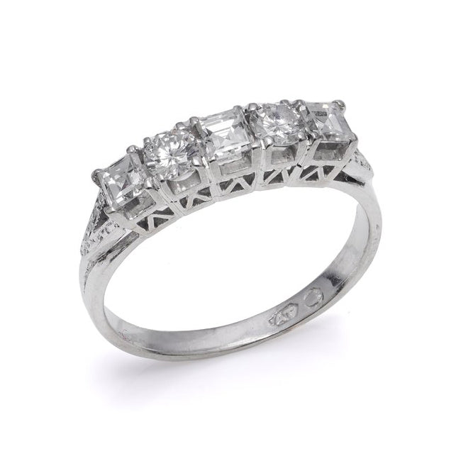 Brilliant and Princess Cut 0.75ct Diamond Five Stone Ring