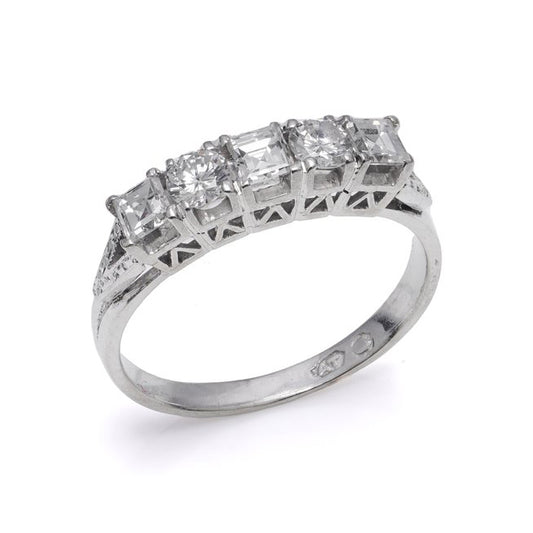 Brilliant and Princess Cut 0.75ct Diamond Five Stone Ring