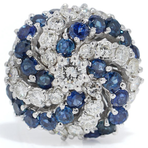 Sapphire and Diamond Catherine Wheel Cluster Ring