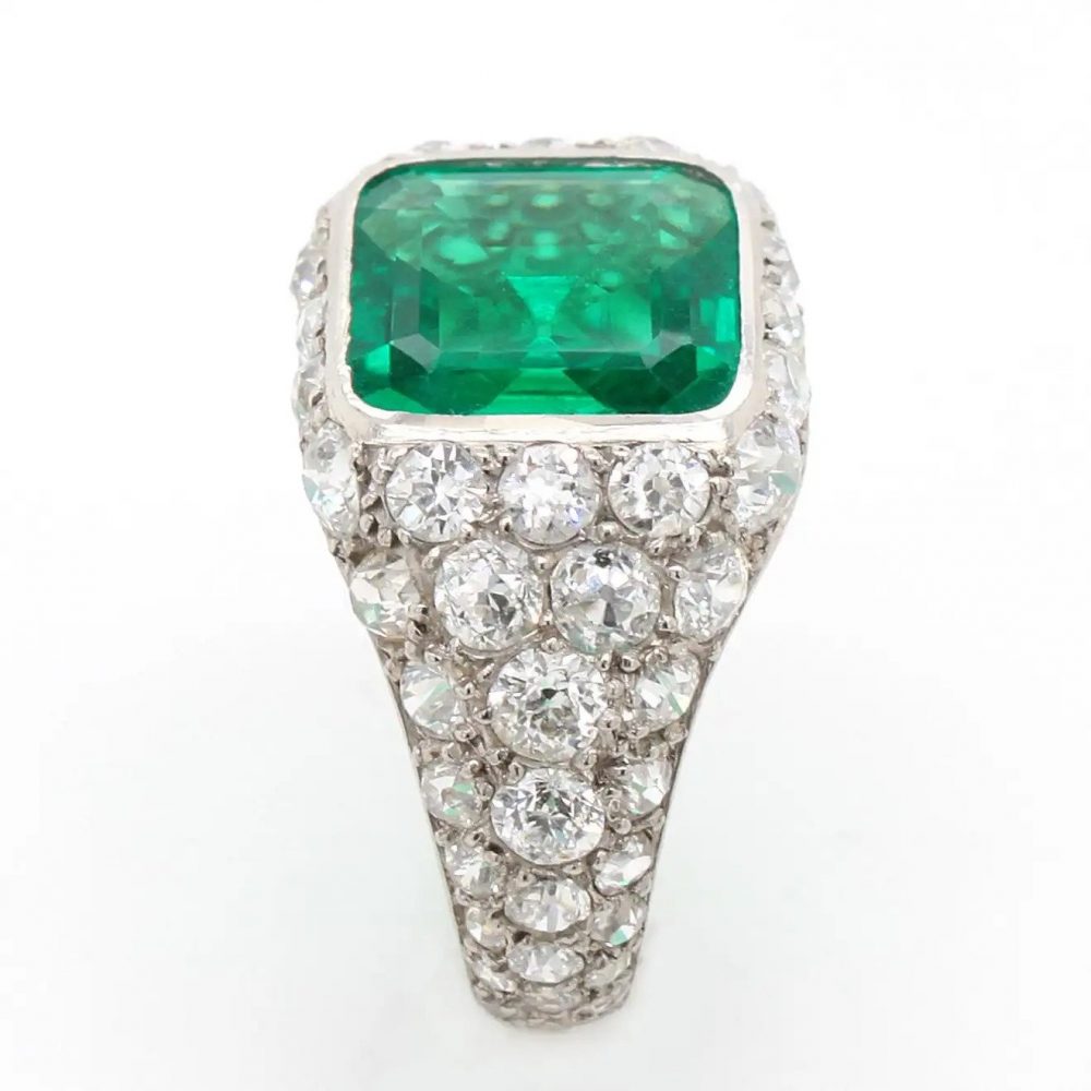 Art Deco 2.85ct No Oil Colombian Emerald and Diamond Ring