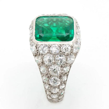 Art Deco 2.85ct No Oil Colombian Emerald and Diamond Ring